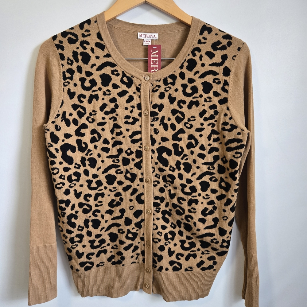 Merona Women's Animal Print Sweater - Tan and Black